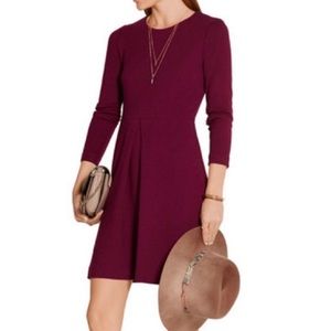 NWT Madewell Gia Fit & Flare Ponte Dress Long Sleeves Burgundy Red Sz 0